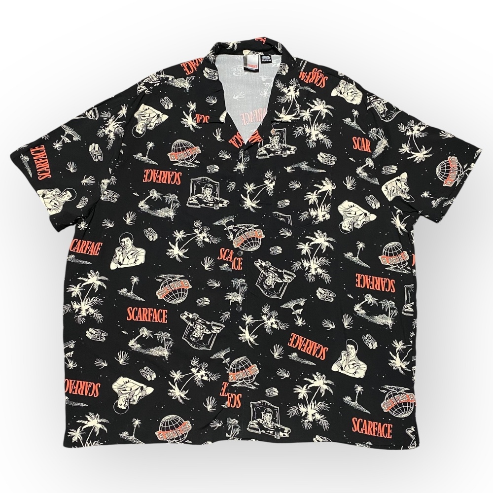 NWOT Scarface Hawaiian Button Up Shirt Men’s 3XL Black Orange Cream Graphic